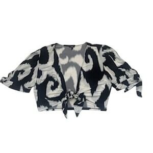 Express Tie Front Crop Top Black White Gray Abstract Print SSize Large